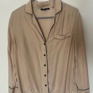 Kiki de Montparnasse 100% silk Beige Button-Up pajama top with Black Trim